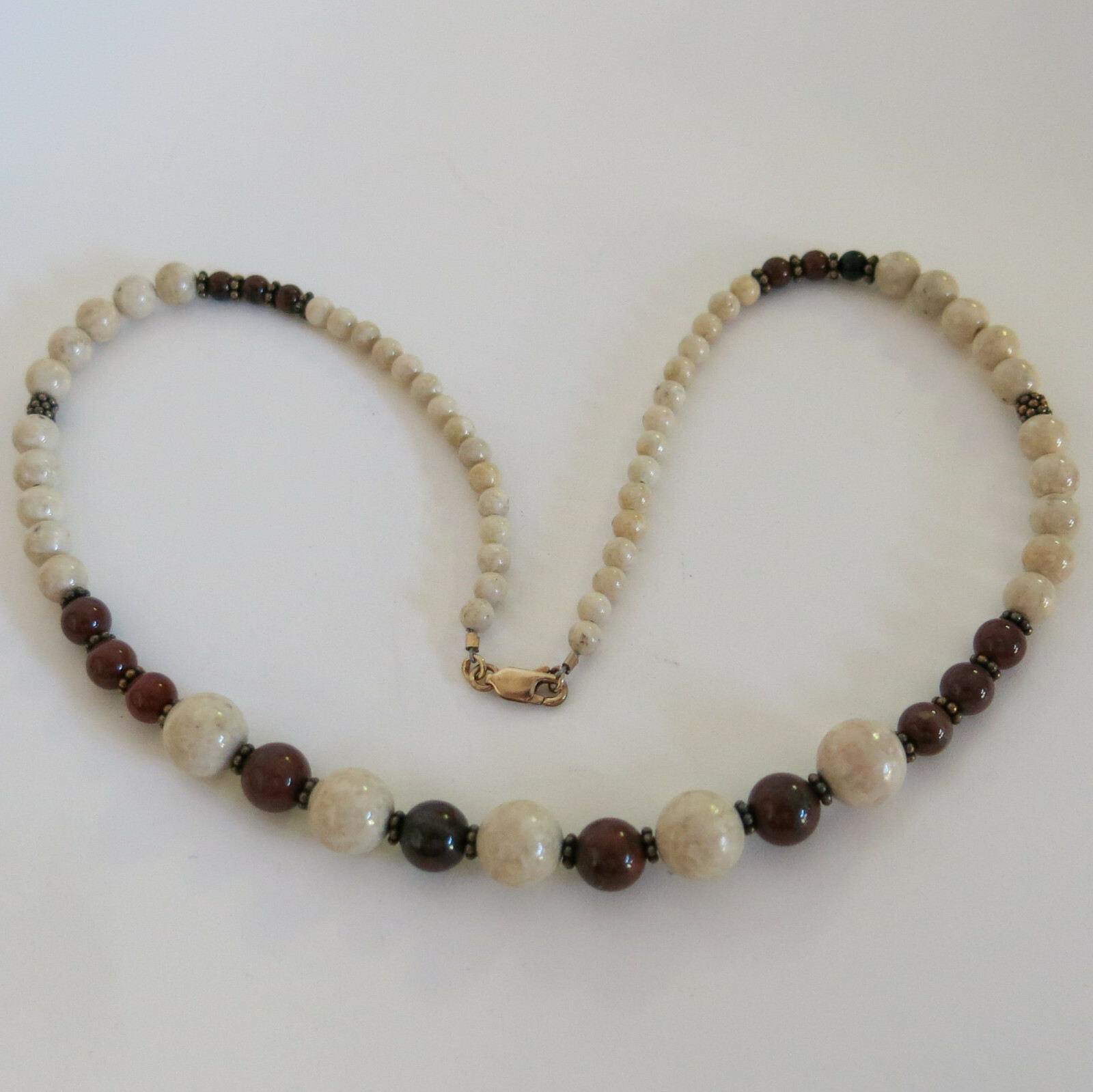 White & Brown Graduated Stone Beaded Heishi Necklace 17 inches [5917]