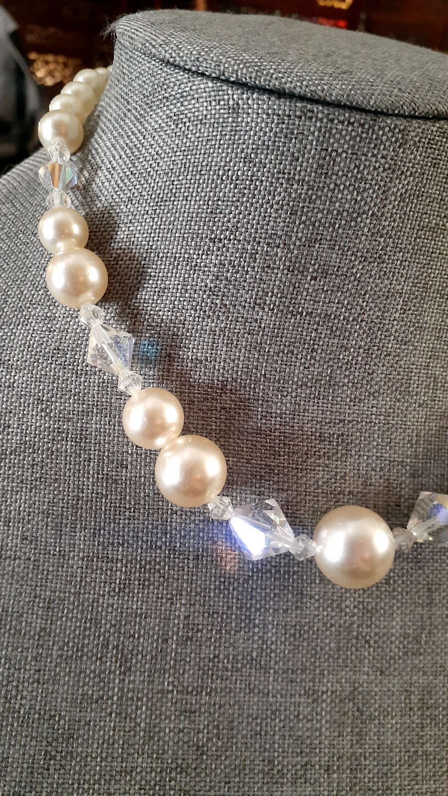 Vintage Lucite Bead & Aurora borealis Necklace. 17.5 in adjustable length