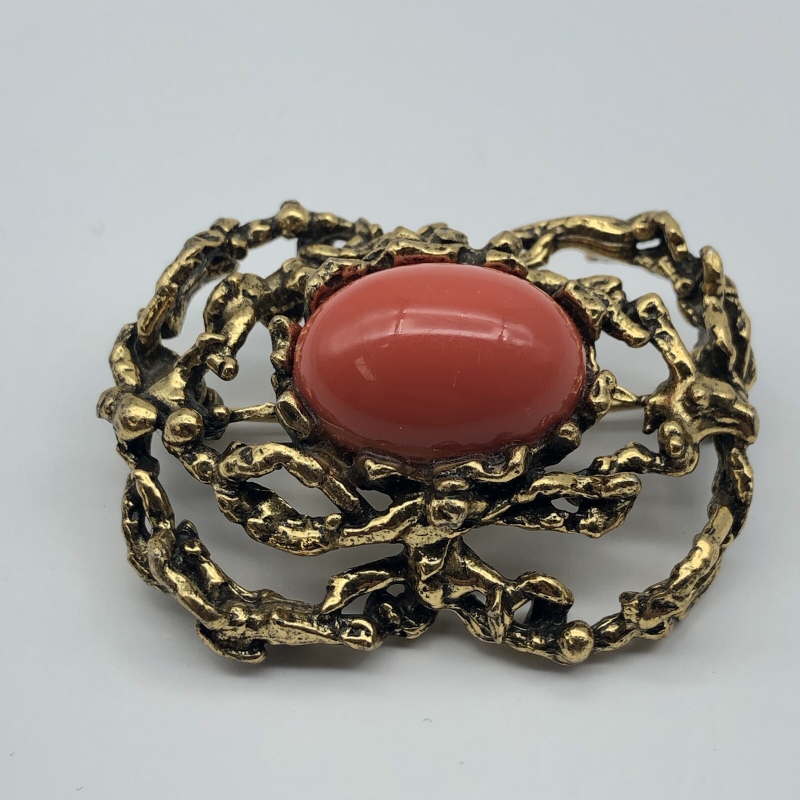 Vintage Zentall Brutalist Textured cabochon brooch pin