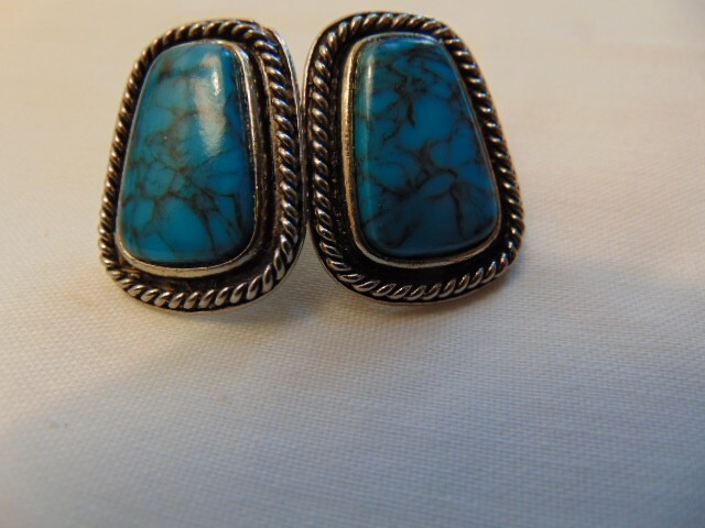 GOLDETTE TURQUOISE SQUASH BLOSSOM EARRINGS Clip-on Screw back SOUTH WESTERN