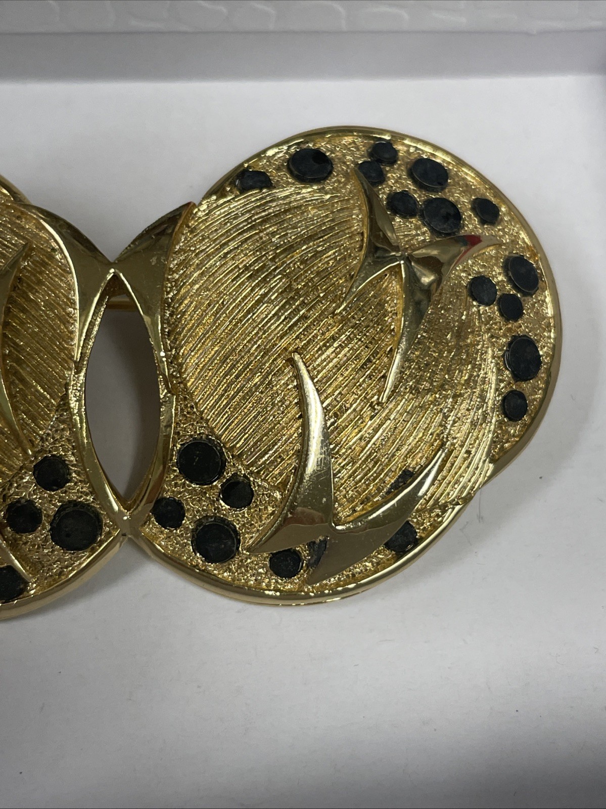 Vintage Orena Paris Matte Yellow Gold Brooch Black Modernist