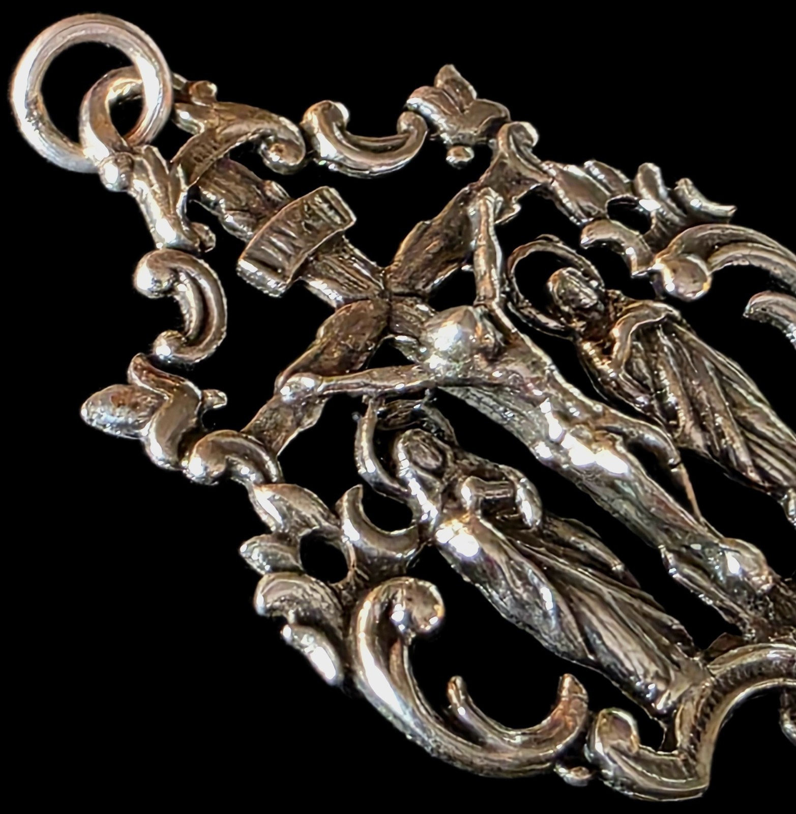 Fine Antique 19Th Century Silver Calvary Virgin Mary Jesus Pendant C 1875