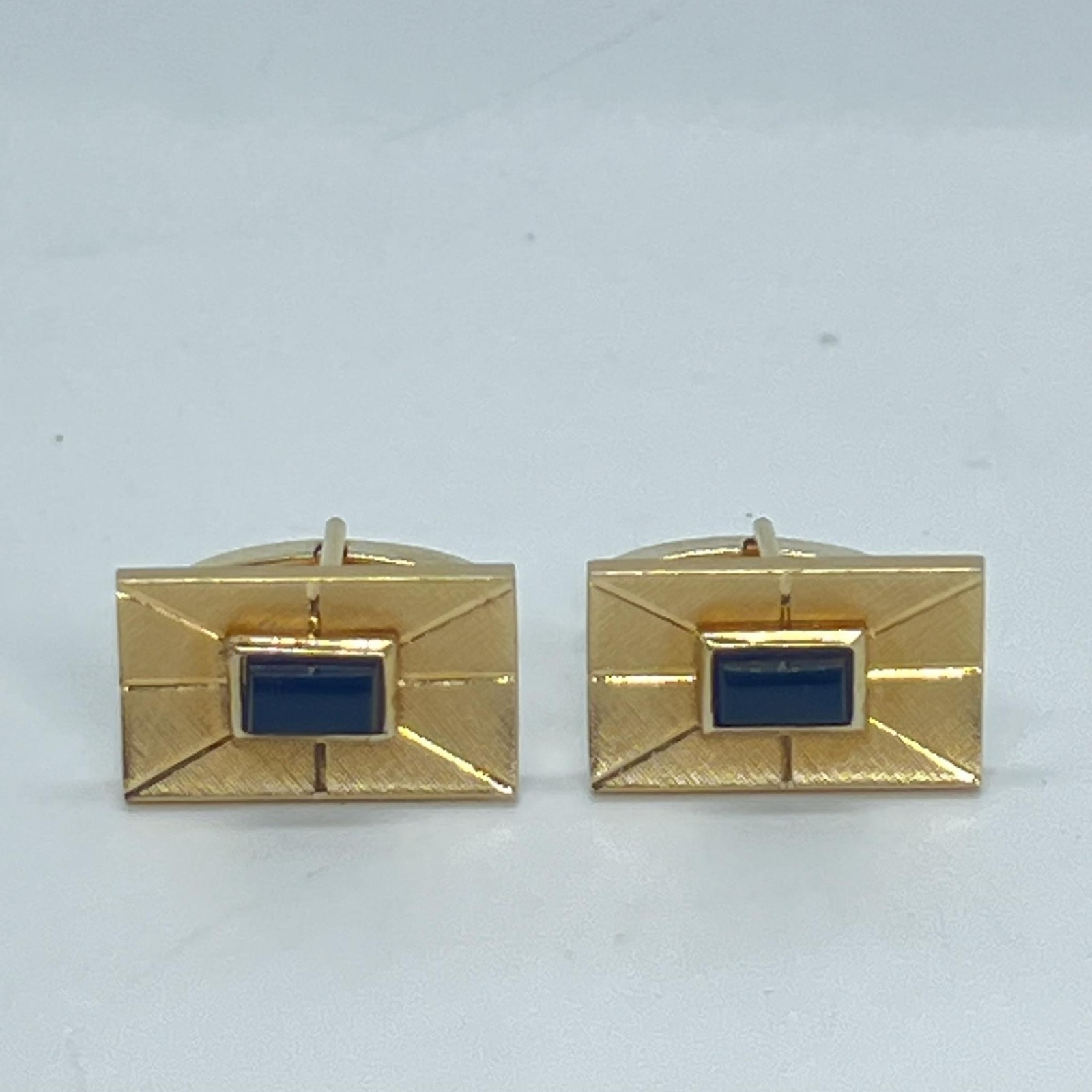 Vintage Swank Genuine Onyx Gold Tone Cufflinks Tie Clip Weber Heilbroner Box