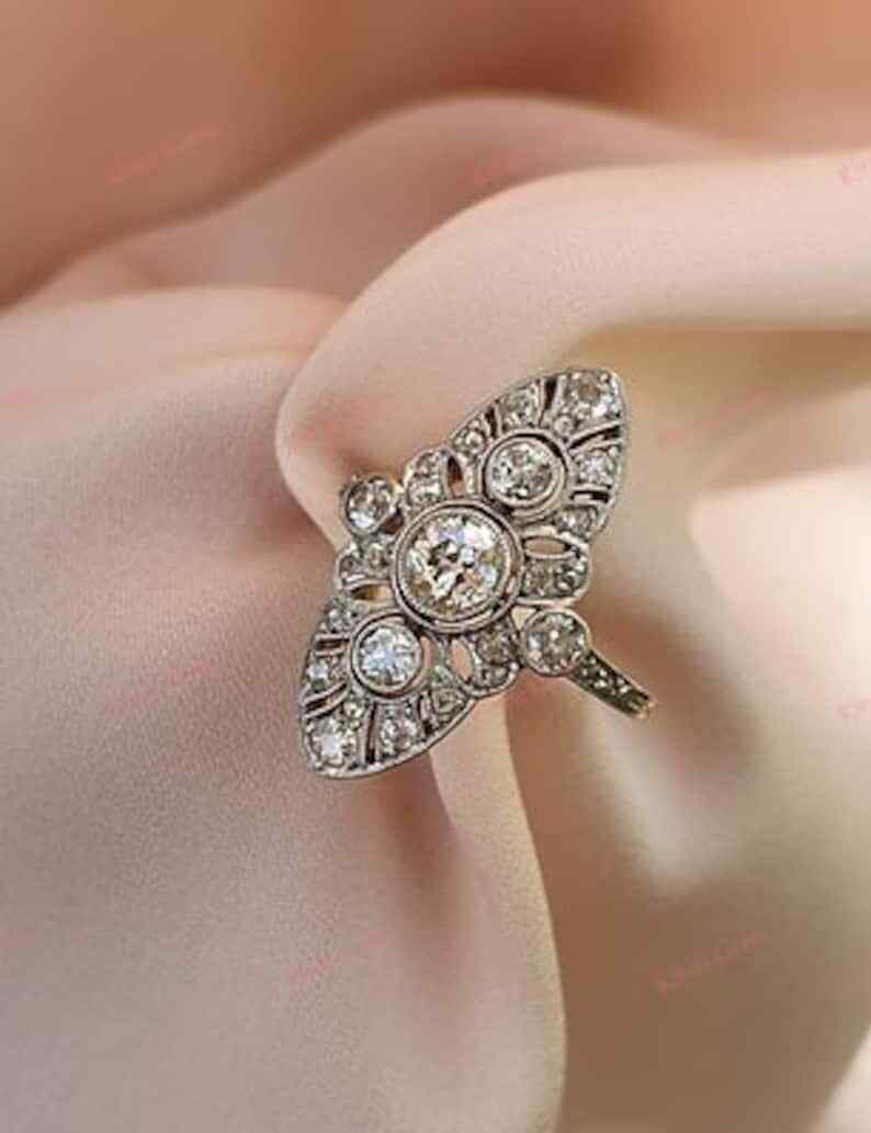 Art Deco 1.80CTW White Round Simulated Diamond Antique Three Stone Silver Ring