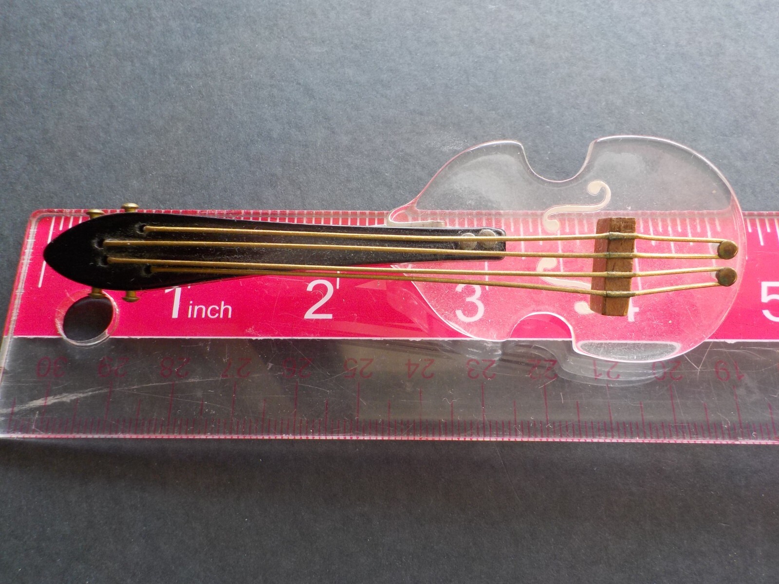 Vintage Black & Clear Lucite & Wood Fiddle or Violin Pin Brooch