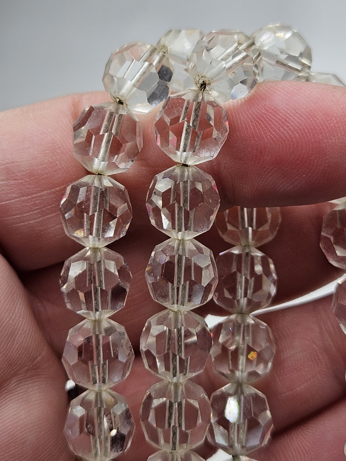 Vintage Faceted Rock Quartz Crystal Beaded Necklace, 16″ To 20″, Unsigned