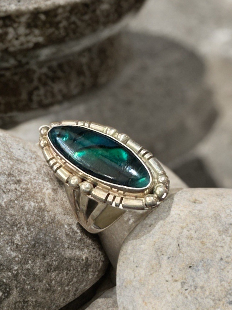 VINTAGE STERLING SILVER PAUA SHELL RING SIZE 7