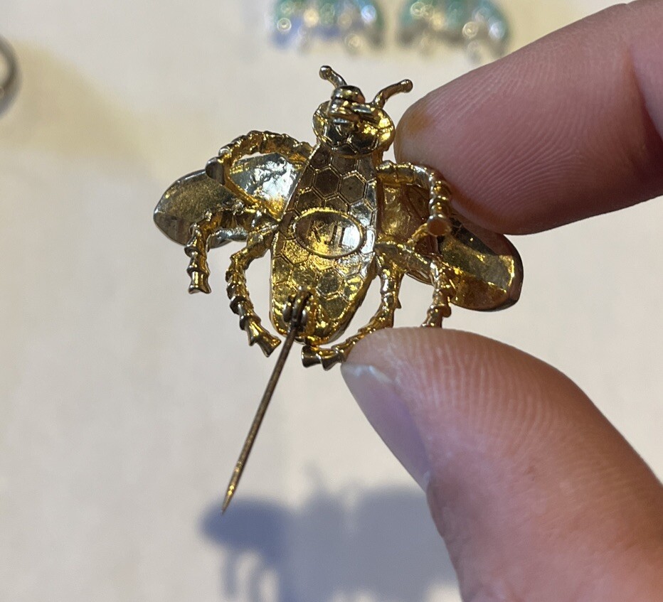 KJL Signed Bee Brooch With Unsigned Bee Earrings And Ring