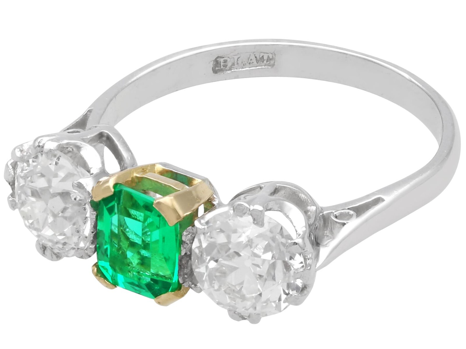 0.50Ct Colombian Emerald and 1.94Ct Diamond, Platinum Trilogy Ring Circa 1935