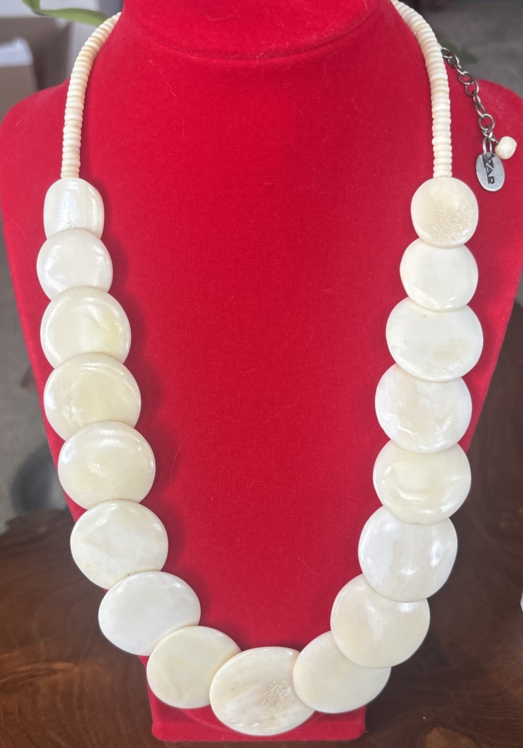 Vintage Signed ZAD Boho Bovine Bone Disc Necklace Up To 25”