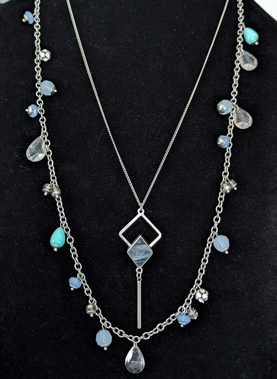 Loft Beaded Fringe Necklace Set Layered Boho Signed Jewelry