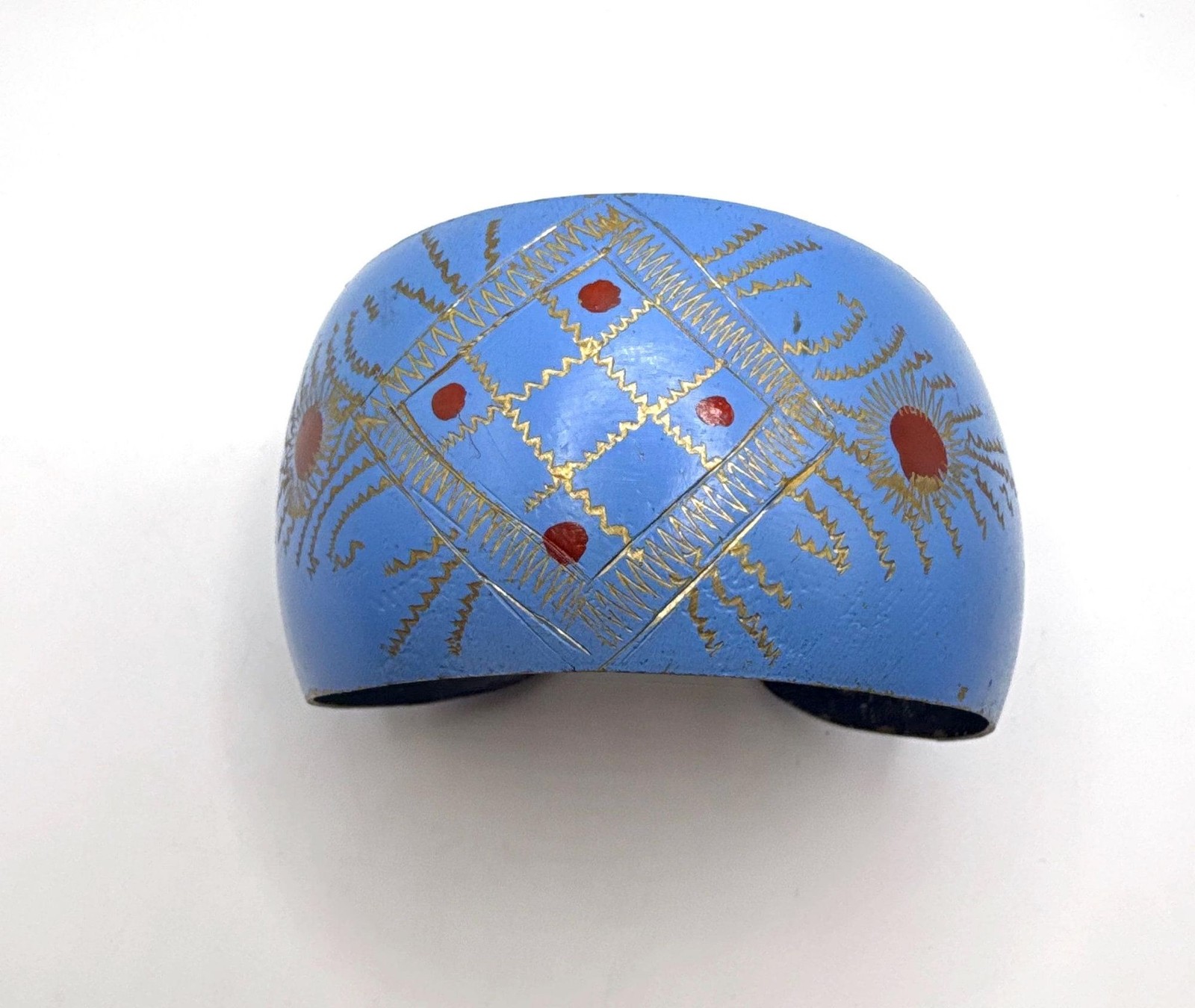Vintage blue gold red enamel wide cuff bracelet