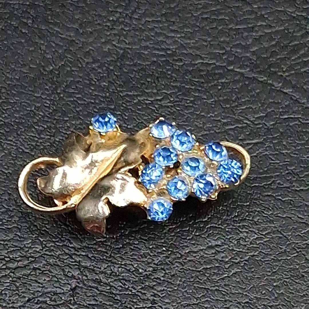 Vintage Small Bunch Of Grapes Pin Brooch Blue Rhinestone. 16.873