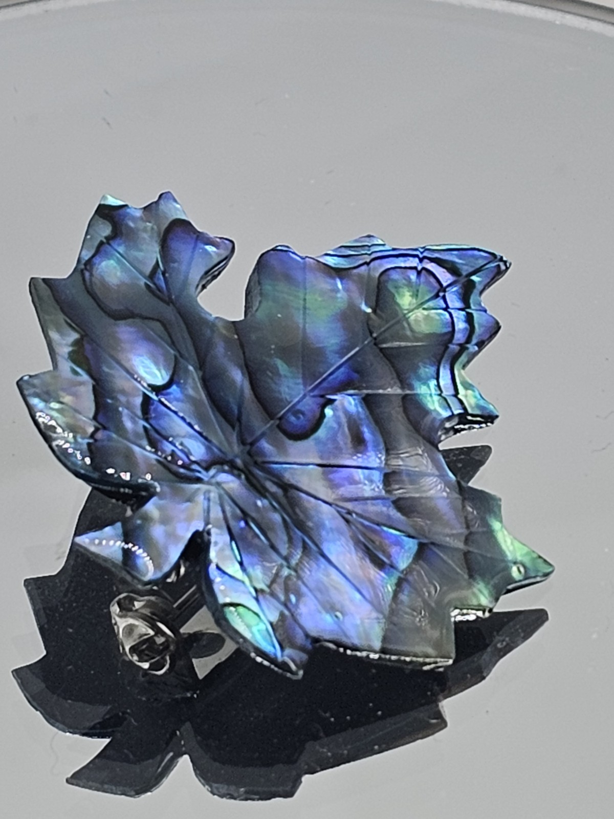 Vintage Abalone Shell Maple Leaf Brooch Iridescent Carved Shell Nature Pin