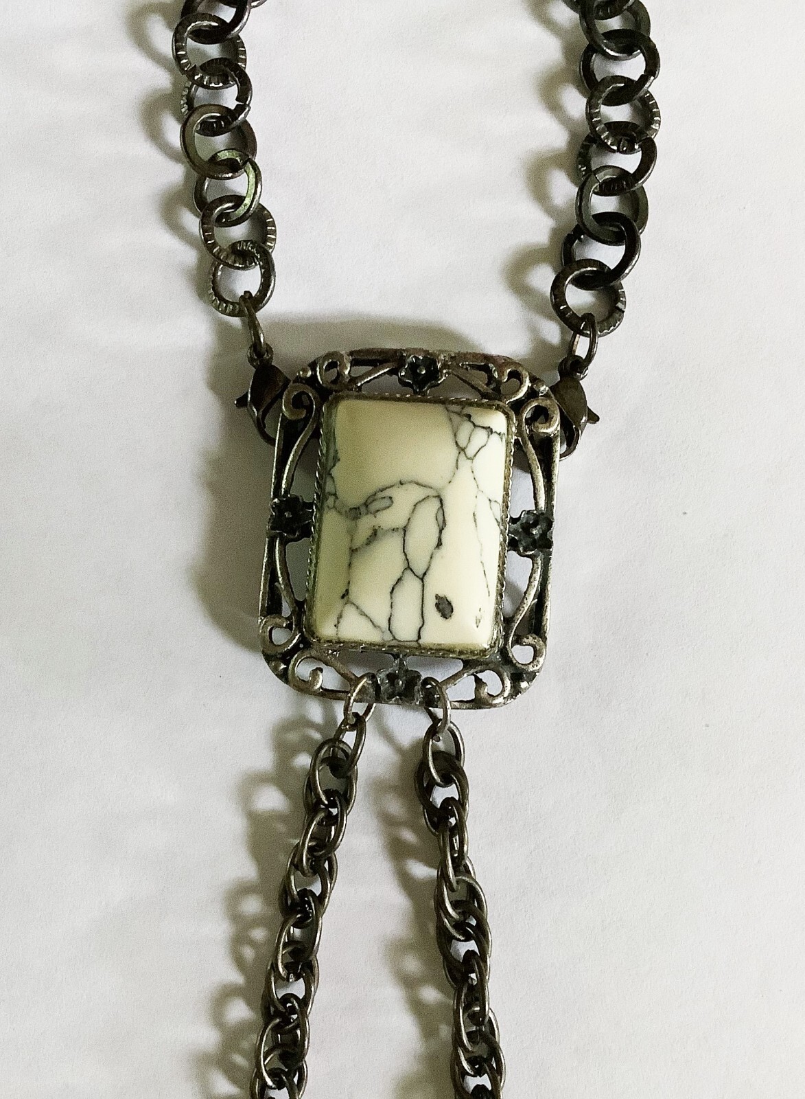 Hand Crafted Unique Marbled Stone Slave Bracelet Pewter Metal Wrist/Finger NWOT