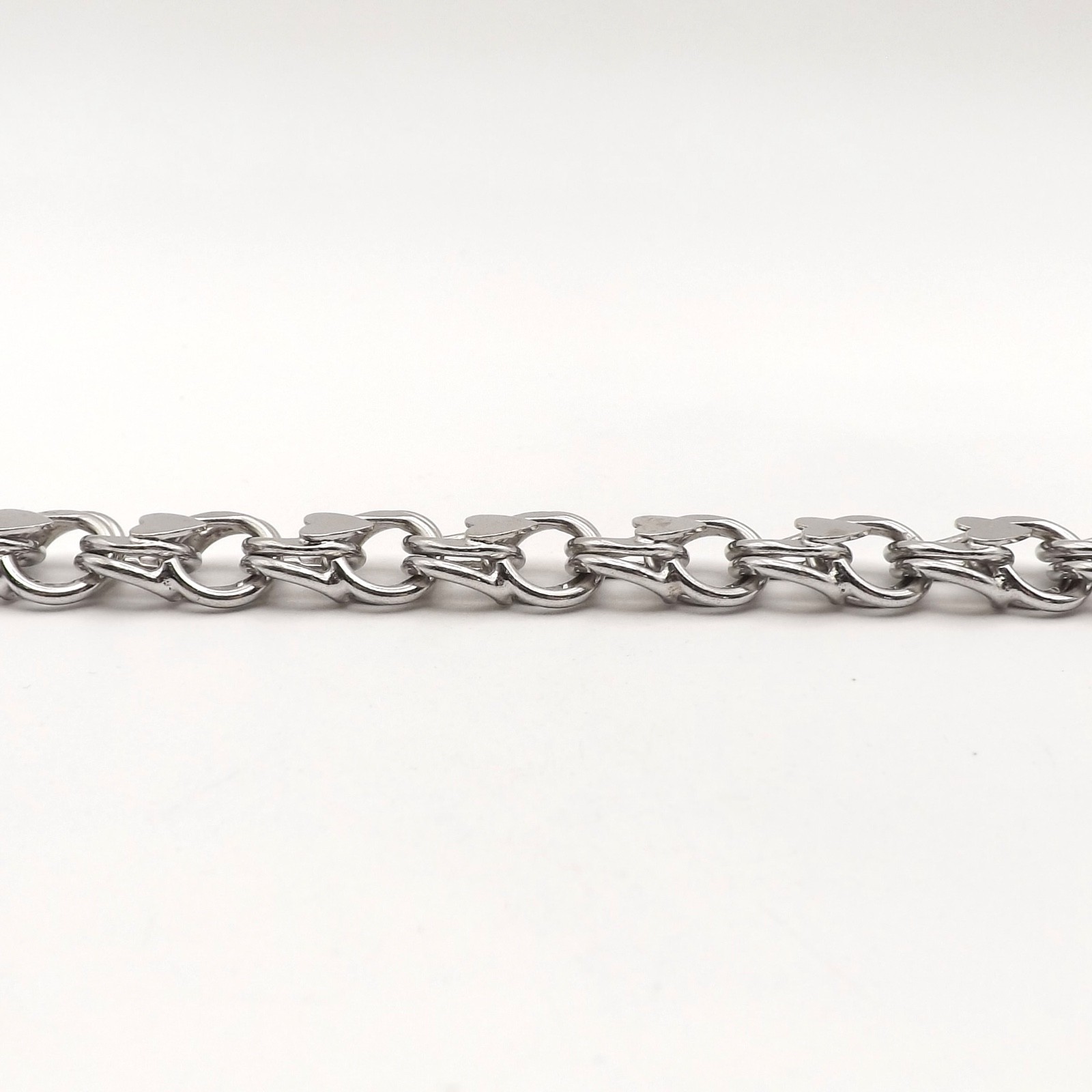 Sterling Silver Double Wire Hearts Charm Bracelet Heavy 7.25in 30gr Vintage