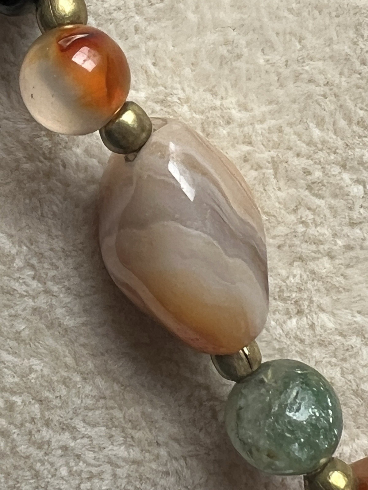 Vintage Agate Amethyst Chalcedony Beaded Necklace 31”
