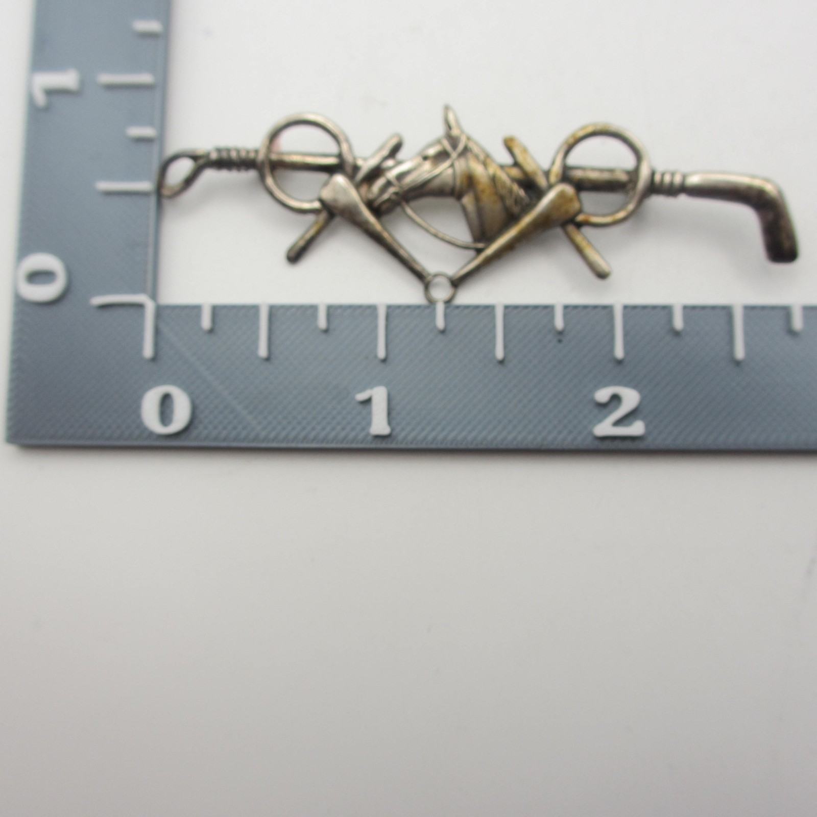 Vintage Horse Head Brooch Sterling Silver Equestrian Riding Crop Stirrup