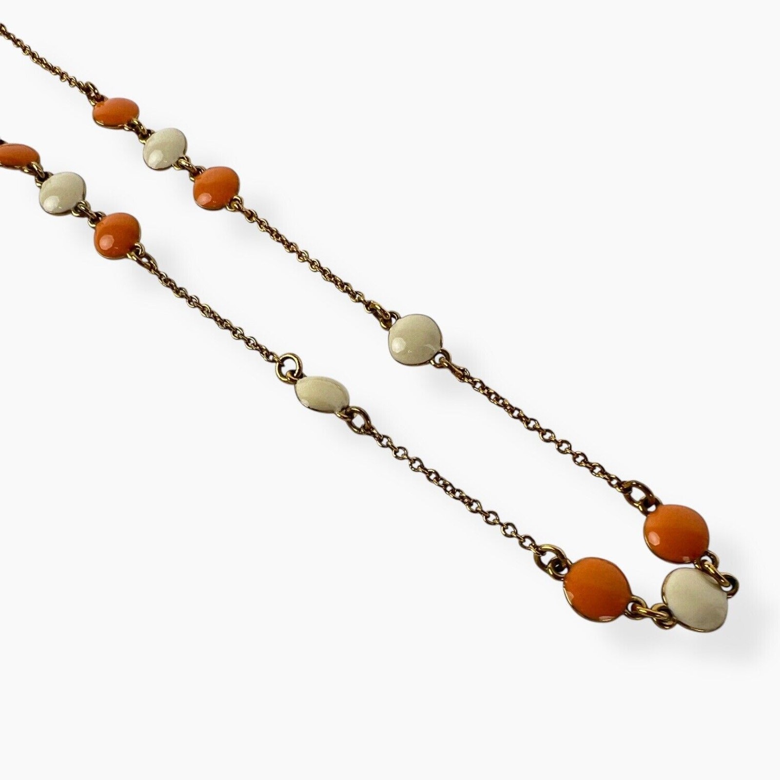 Necklace By Luxe Retro Beveled Orange Cream Enamel Dots Delicate Gold Tone Chain
