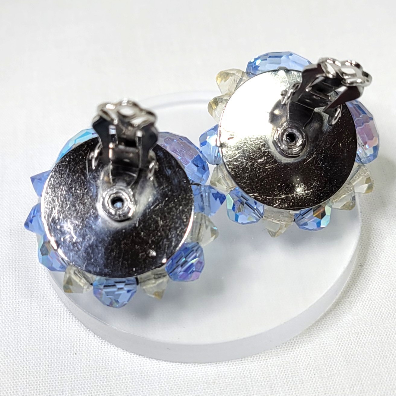 Vtg Clip On Earrings Lot 3 Pair Rhinestone Bead Blue Mid Century Heirloom Retro