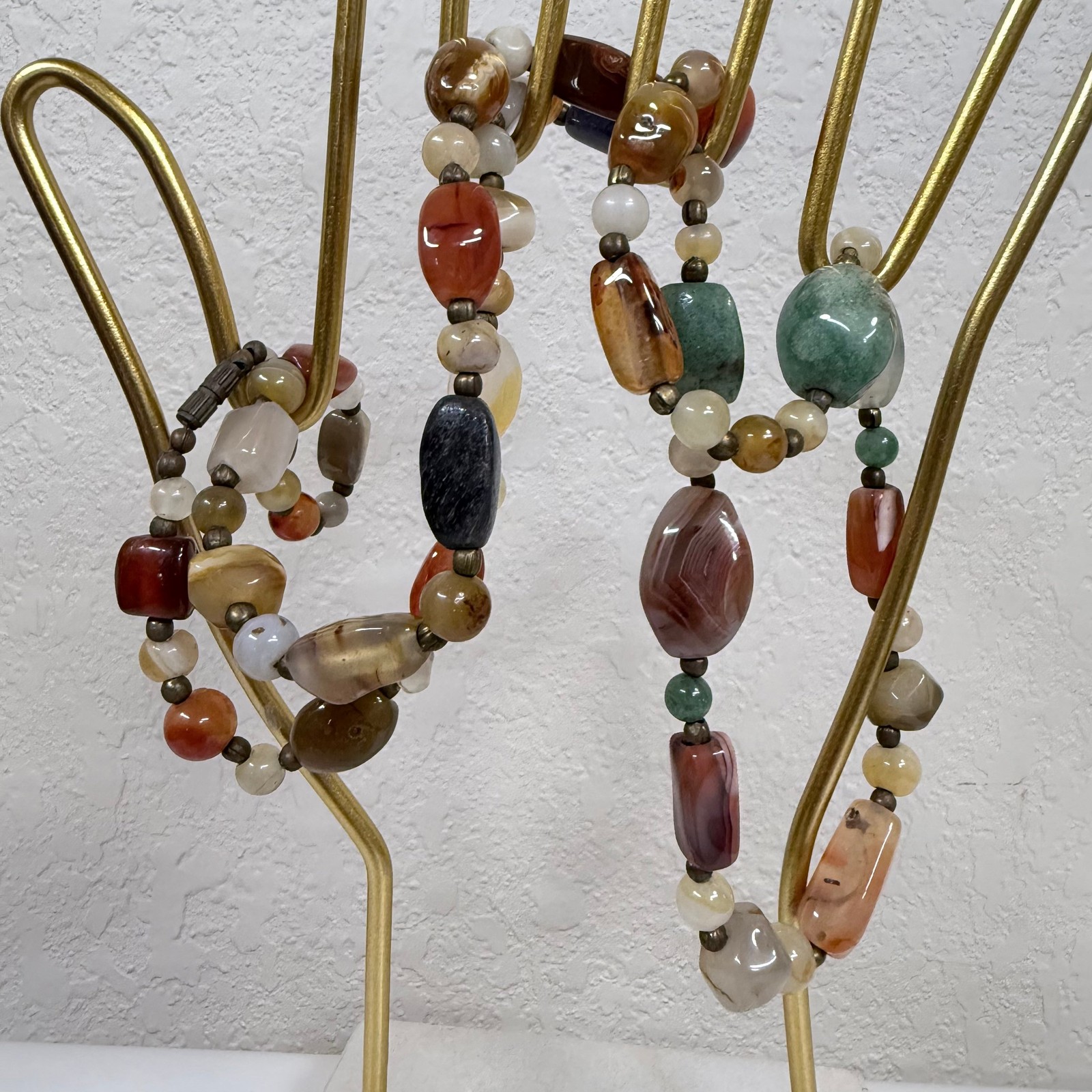 Vintage Beaded Necklace Semi Precious Earth Tones