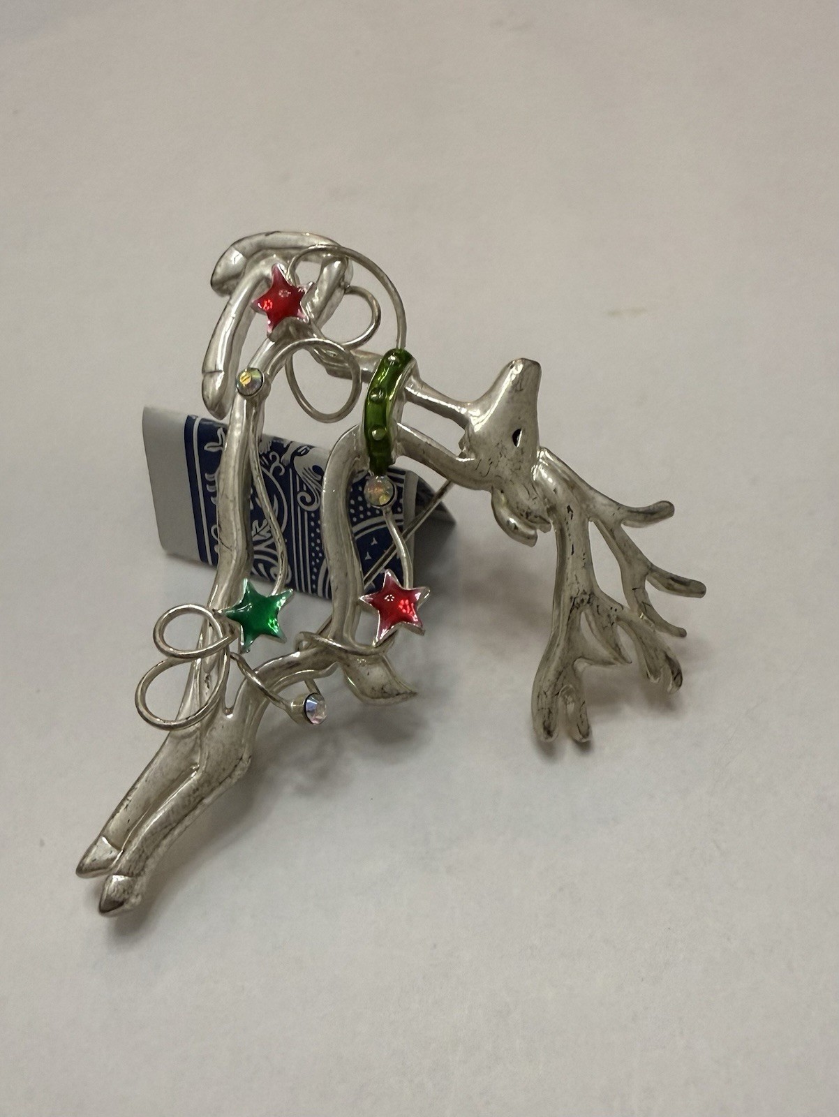 Silver Tone Reindeer Brooch Pin Accented with Aurora Borealis Rhinestones 2.5