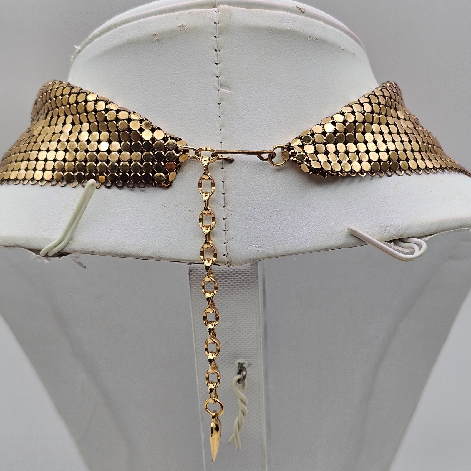 Vintage Whiting & Davis Gold Tone Mesh Scarf Bib Statement Necklace Disco