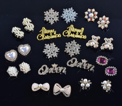 Christmas Charms for Socks 24pcs Rhinestone Brooch Pins Brooches and Pins for