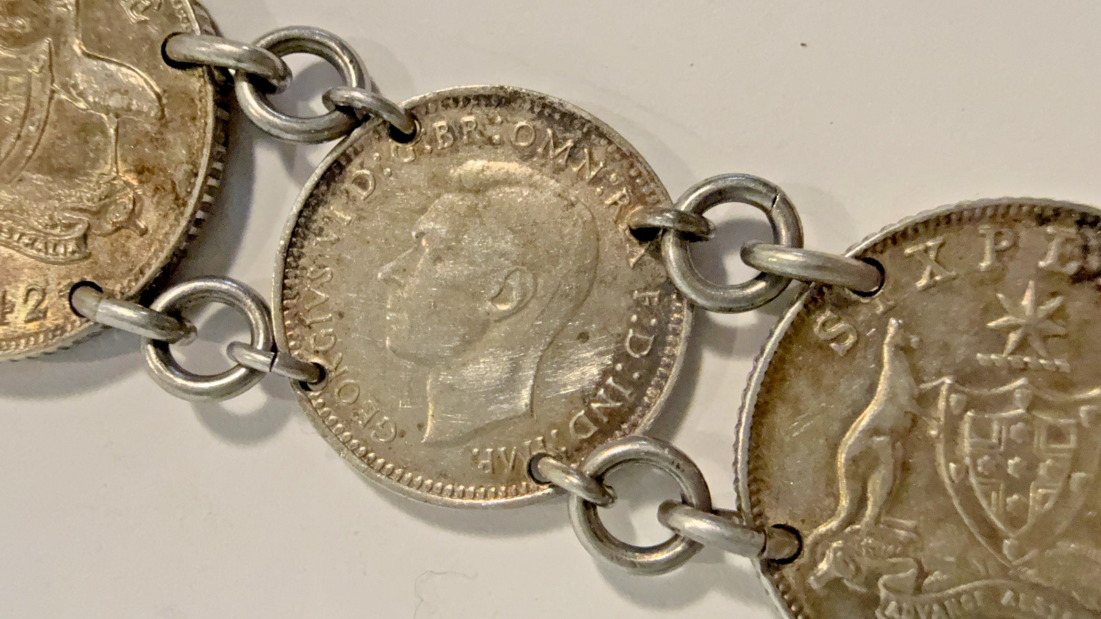 vintage coin Link bracelet 1940s Handmade australian sixpence threepence