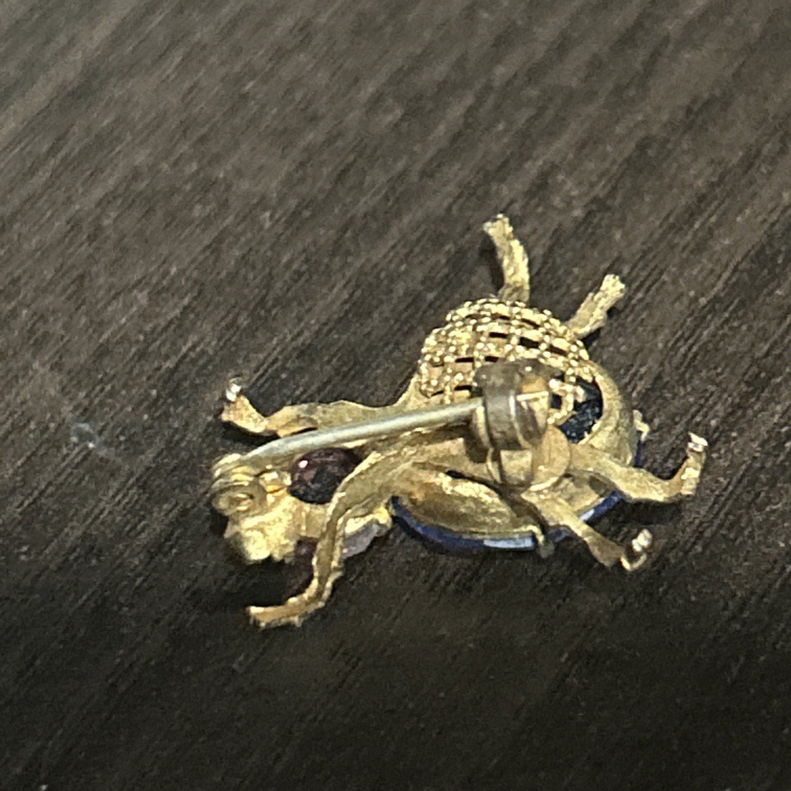 Antique Bug Insect Fly Brooch Pin Cobalt Blue Purple Rhinestones Brass Tones