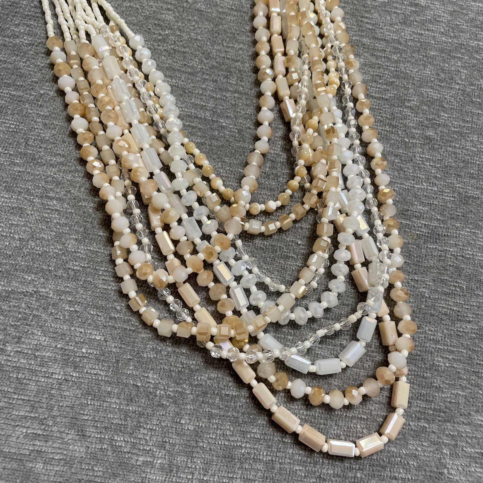 Crystal Layered Necklace Peach White Champagne Ombre Aurora Borealis Boho 24″