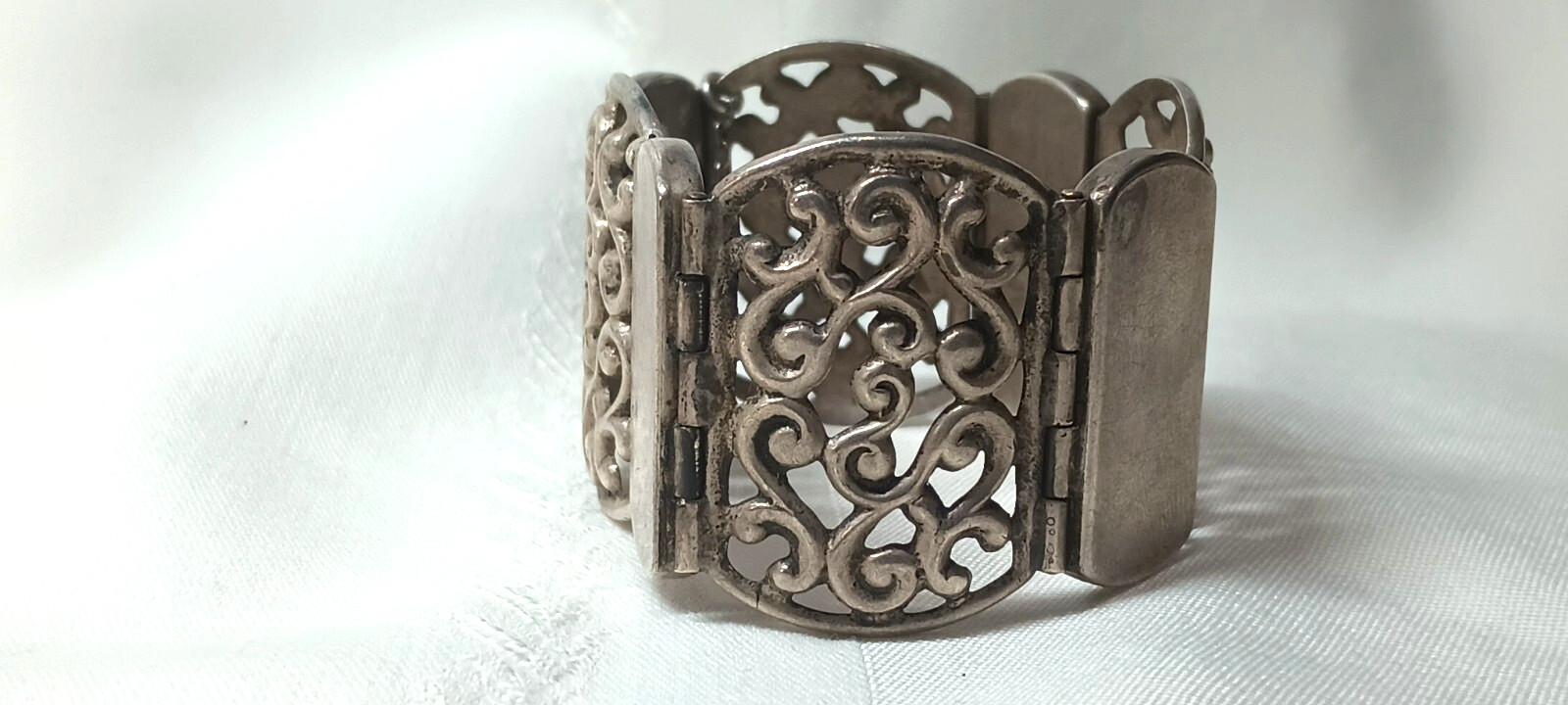 Vintage Cuernavaca Mexico Sterling Silver Panel Bracelet