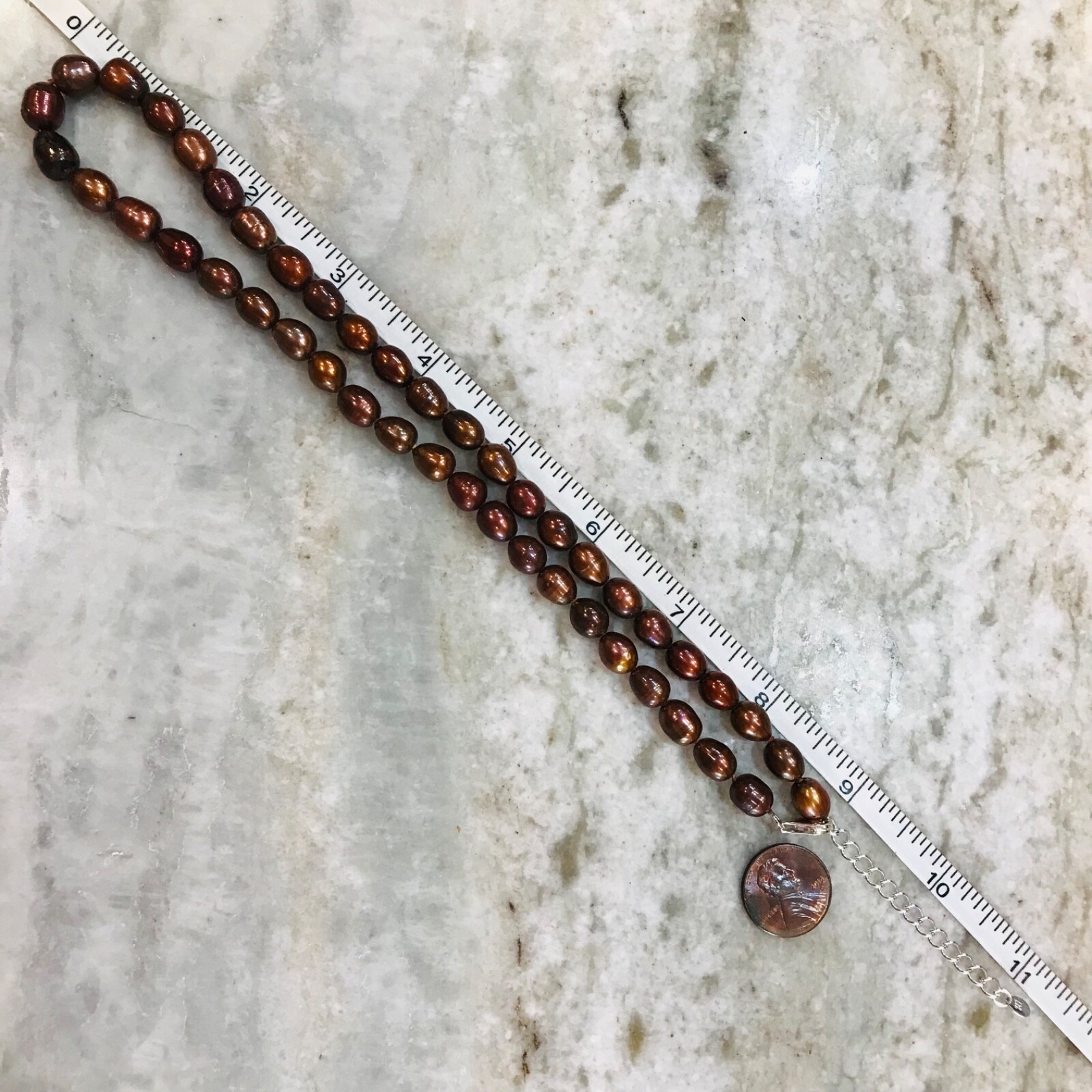 QVC Pearl Necklace strand Chocolate 925 Bronze FW 10mm Hand Knot HSN 18-20”