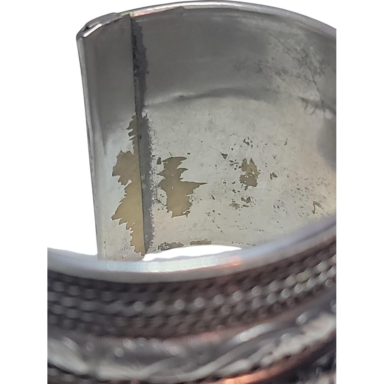 Vintage Silver Tone Wide Cuff Bracelet Openwork Floral Etched Mesh Statement