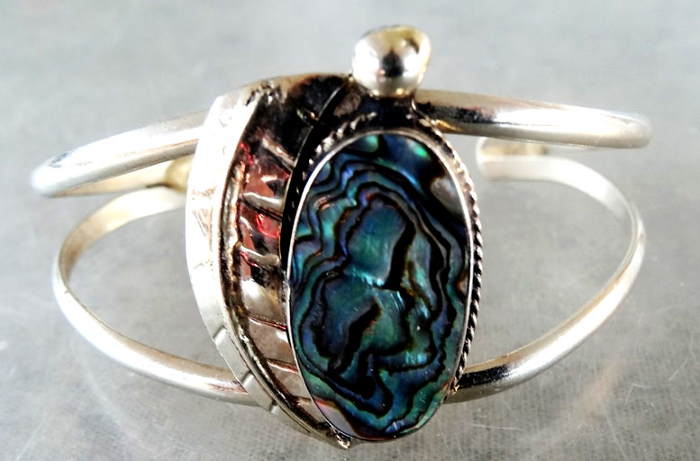 Vintage Mexico Silver Paua Abalone Southwest Cuff Bracelet