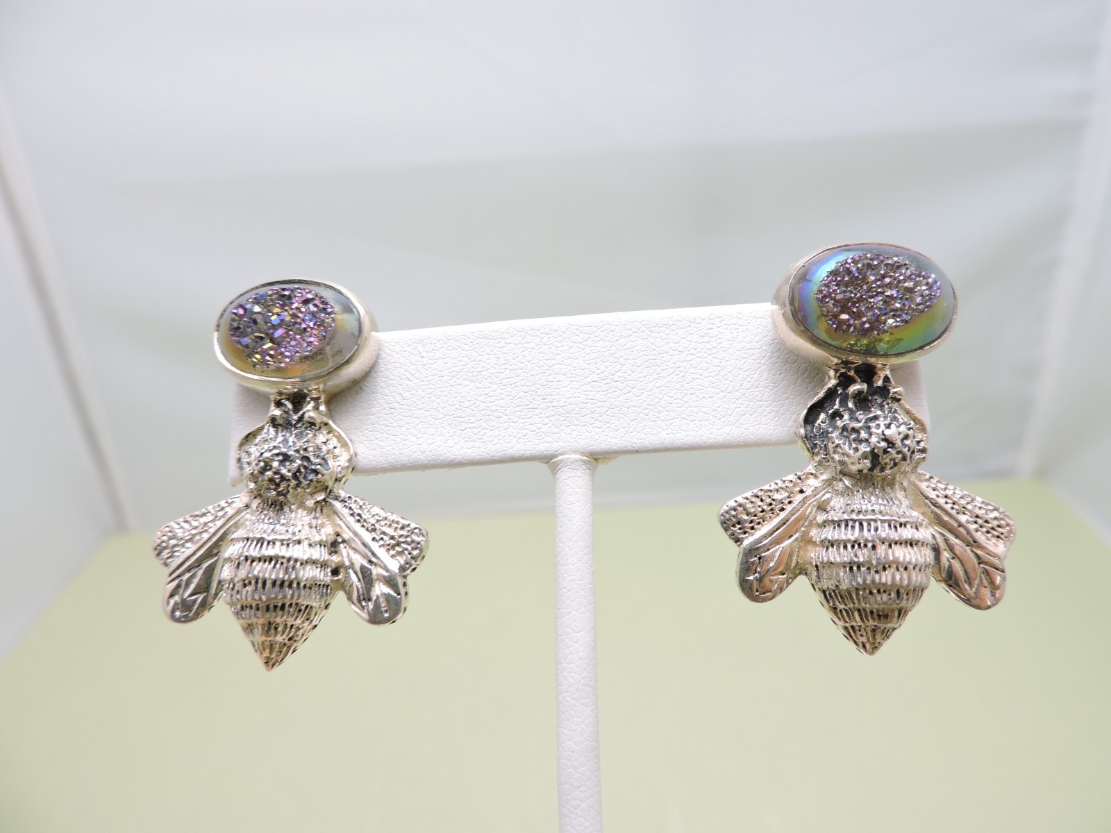 Amy Kahn Russell AKR BEES Drusy Sterling Silver Earrings 925 Pierced