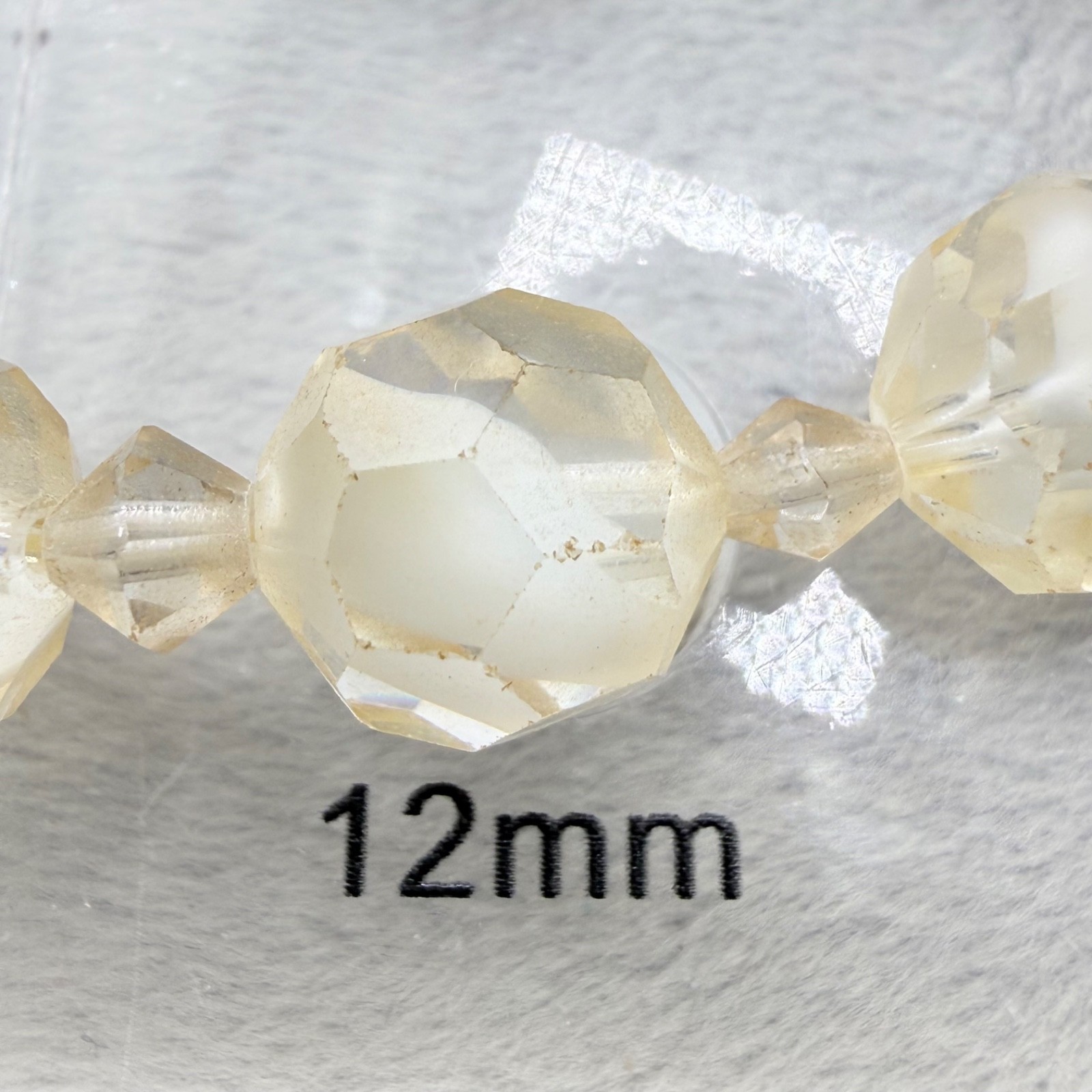Vintage Faceted Glass Necklace Beaded White Clear Swirl 14”