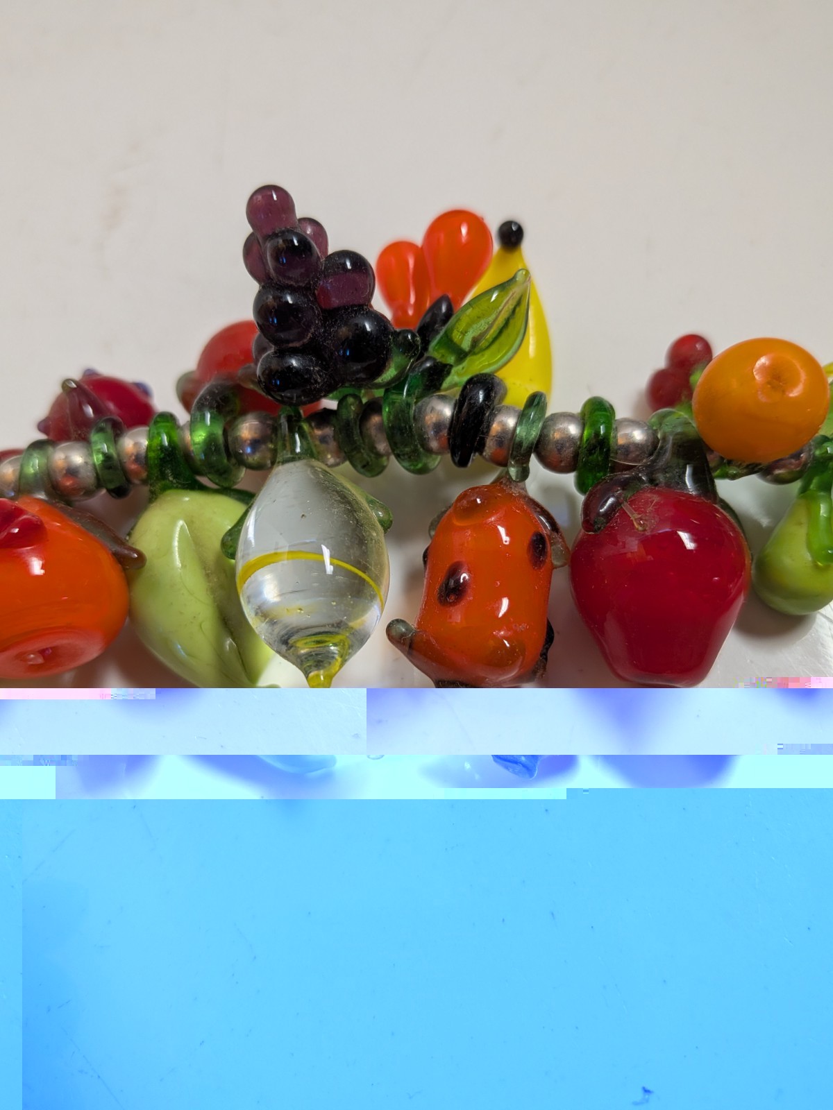 Vtg Fruit Salad Art Glass Fruit Dangle Charm Style Necklace Bananas Apple Grapes