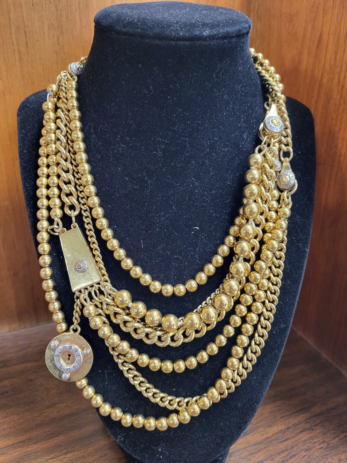 Vintage Rare HENRI BENDEL Gold Beaded 1980’s Gold Tone Necklace. Multi-layers.