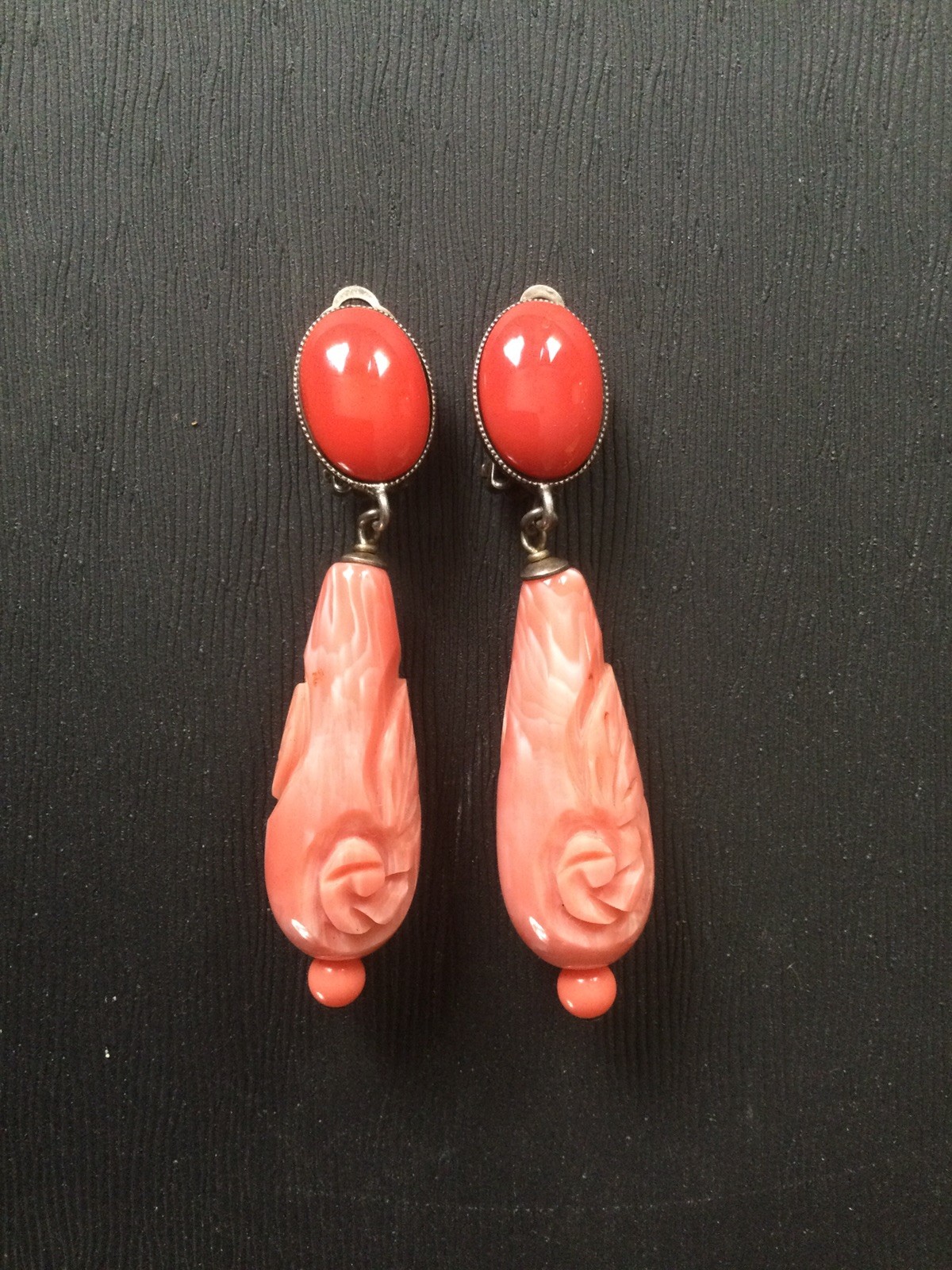 PHILLIPE FERRANDIS Paris Coral &Cabochon Drop Earrings