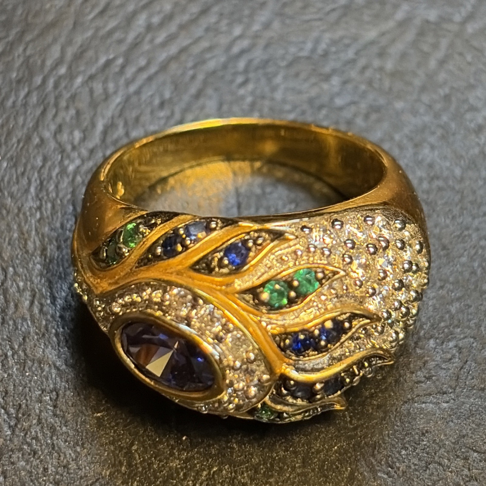 Size 6.75 Victoria Wieck Peacock Feather Pattern Ring Gold 925 Sterling Silver