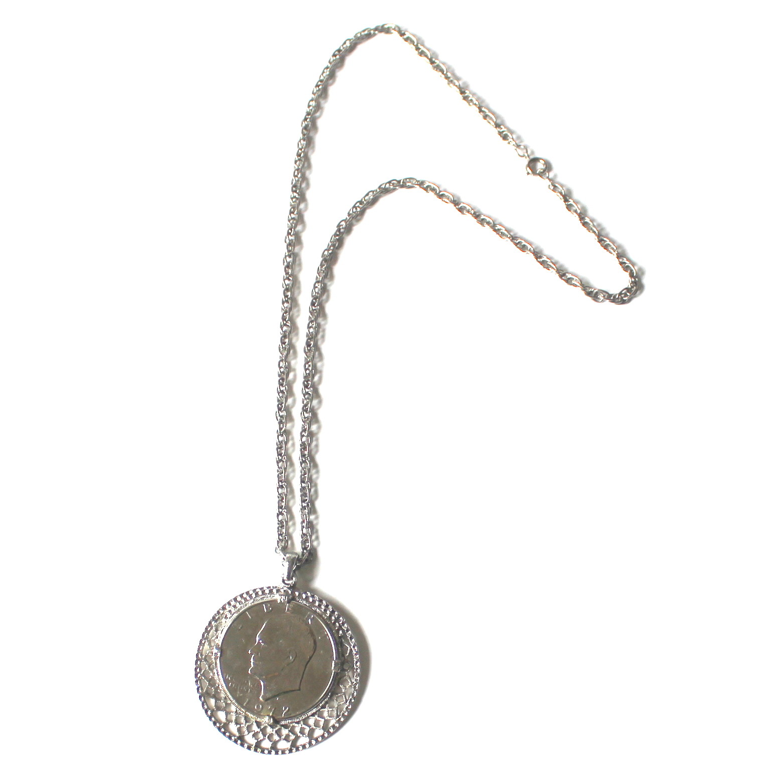 1972 American Silver Dollar Necklace Revere Mfg w/ 12″ Chain Vintage Jewelry