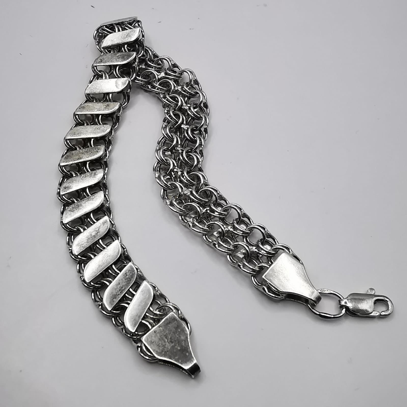 Vintage 925 Sterling Silver Bracelet 18.39g Handmade 7.28 Inches 1cm Wide