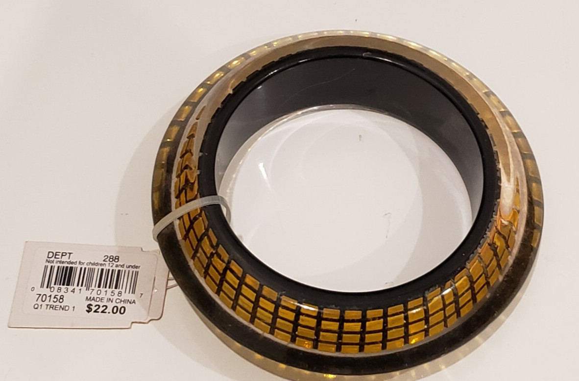MACY’S Statement Bracelet, Gold-colored metal covered by clear acrylic, NWT