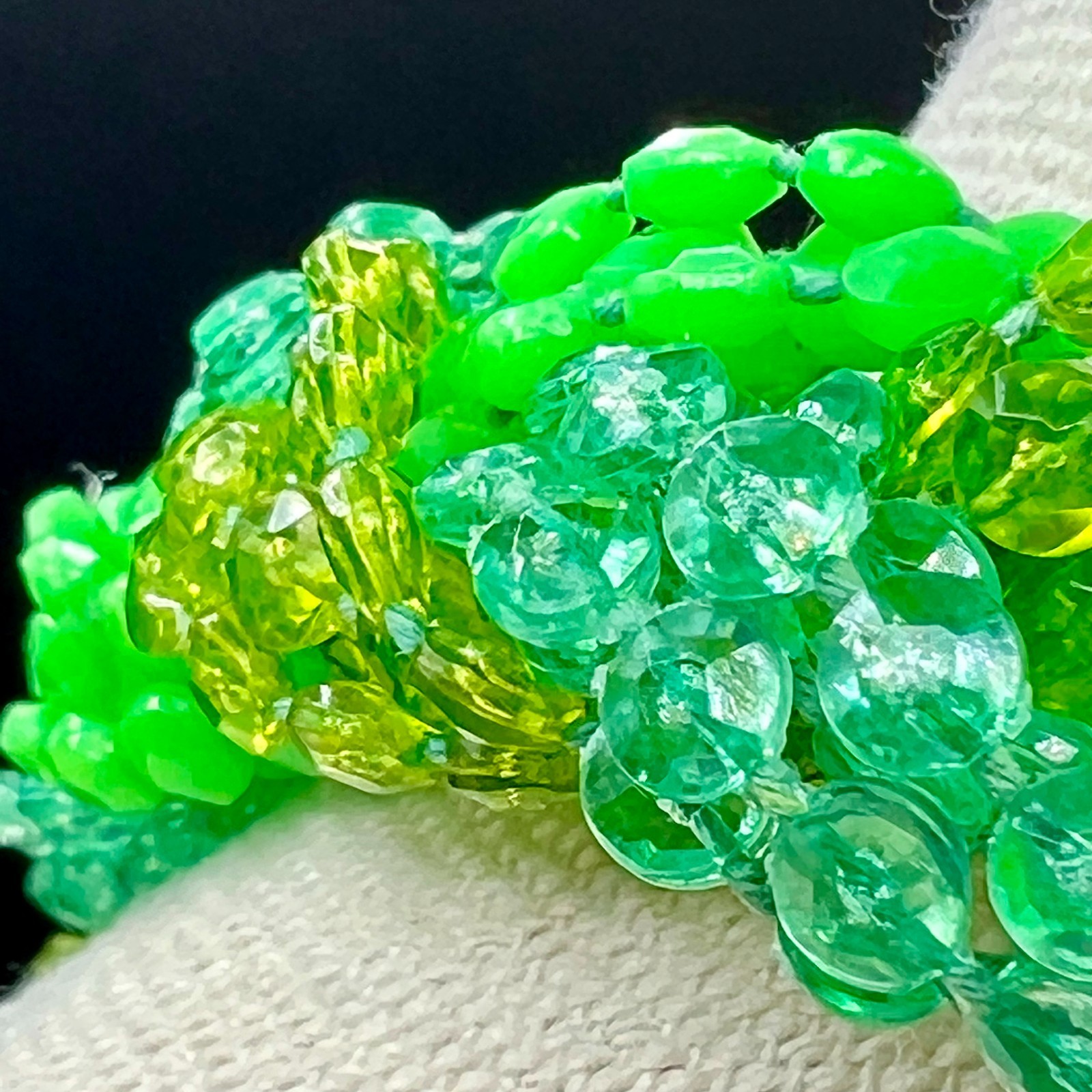 Vintage Bright Green Opera Length Necklace Torsade Twisted Beaded Statement