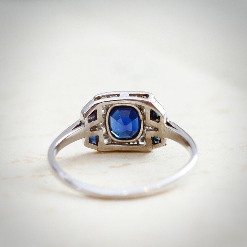 1Ctw Blue Cushion Bezel Set Art Deco Style Engagement Ring 925 Sterling Silver