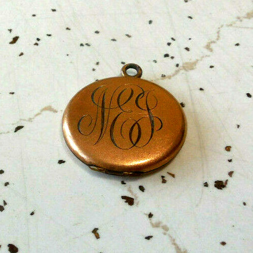 Antique Victorian Locket Rose Gold? Initials N E J Woman’s Photo Inside F & C