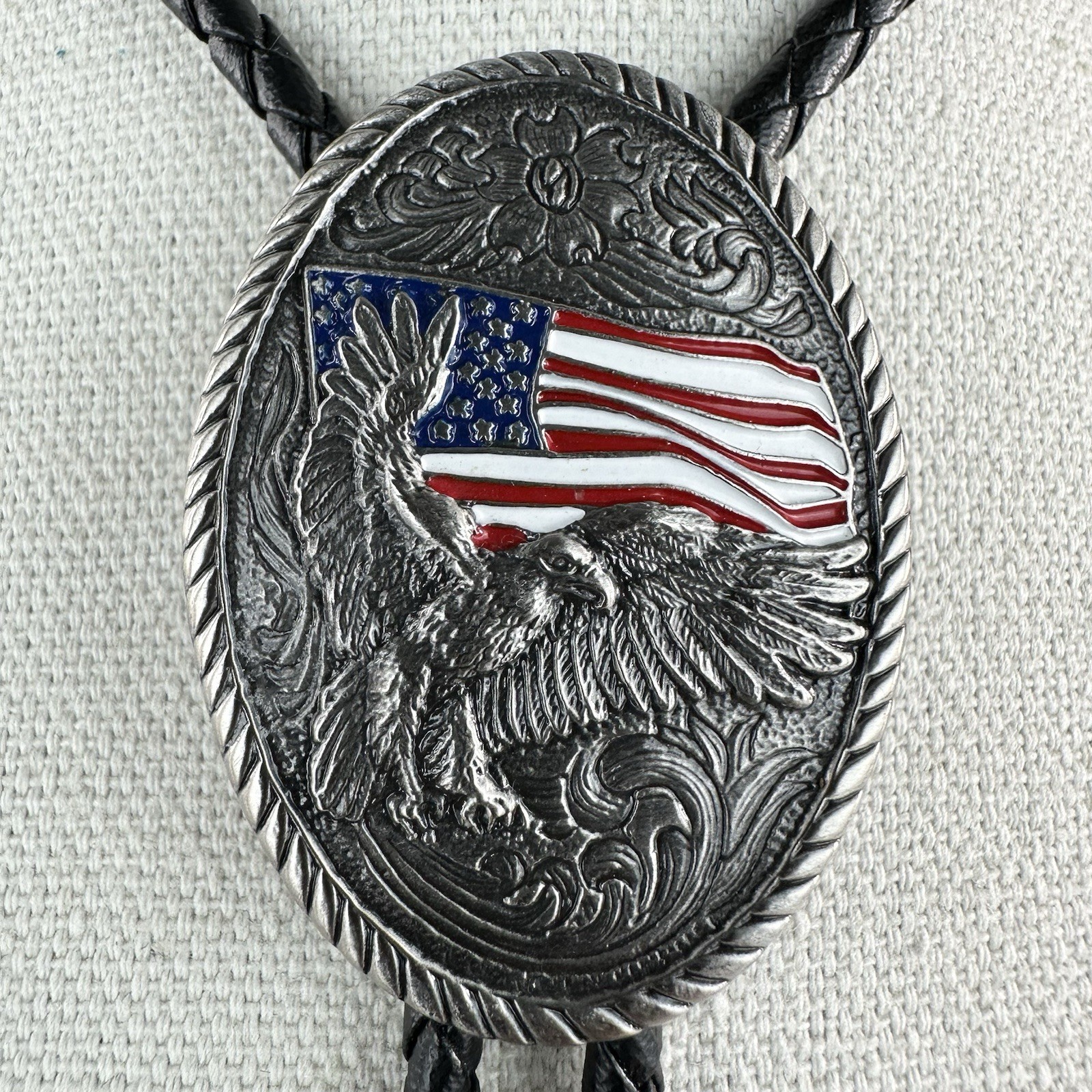 Vintage Ivan “Great American Eagle” Silver Tone Over Brass Western Bolo Tie