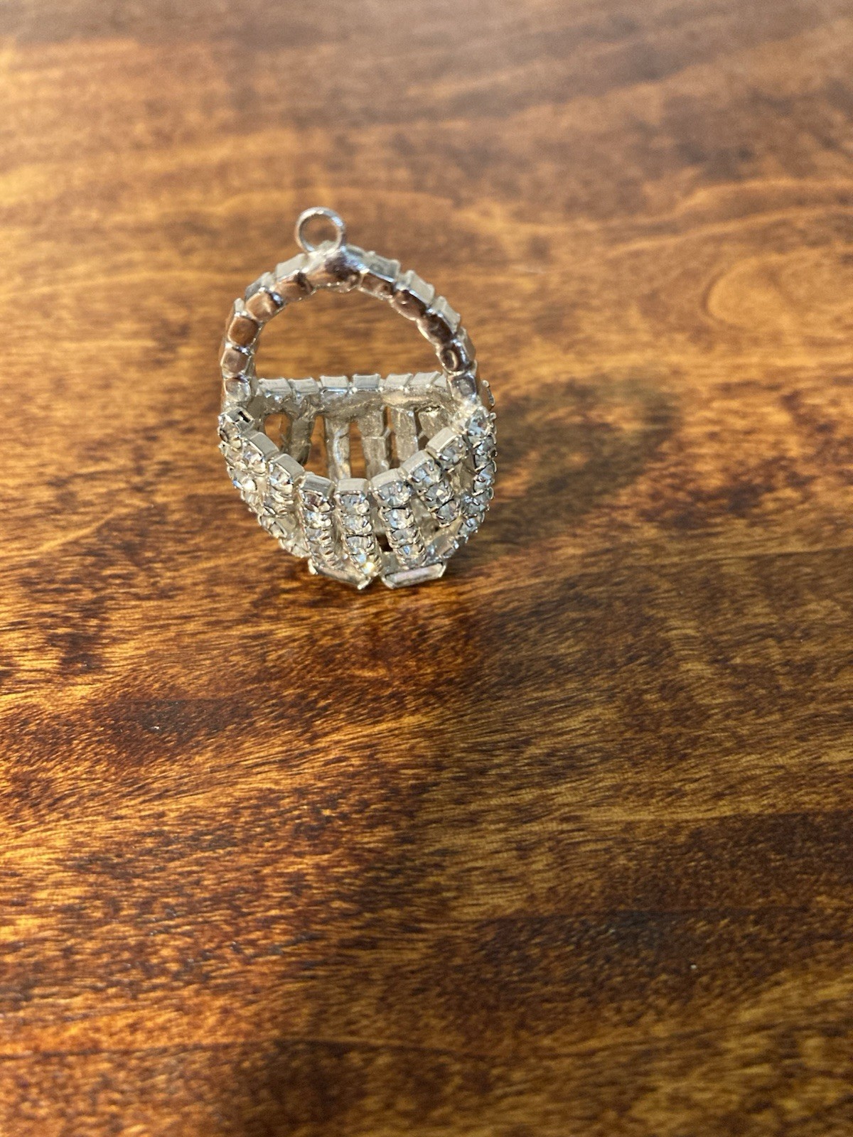 Vintage Silver Tone With Clear Rhinestone Purse Pendant