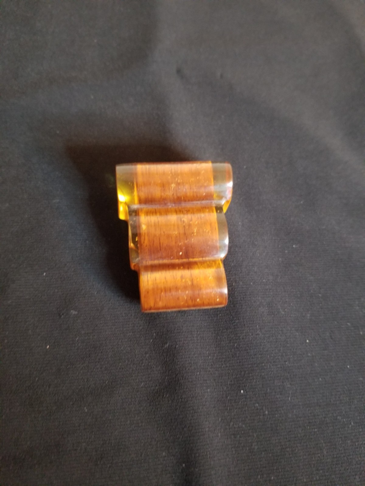 Vtg unique wood and bakelite or lucite dress clip